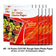 10 Packs Cuyi RC Rough Satin Photo Paper Papers Photopaper - 4R Size, 4X6 Inches, 20 Sheets / Pack,