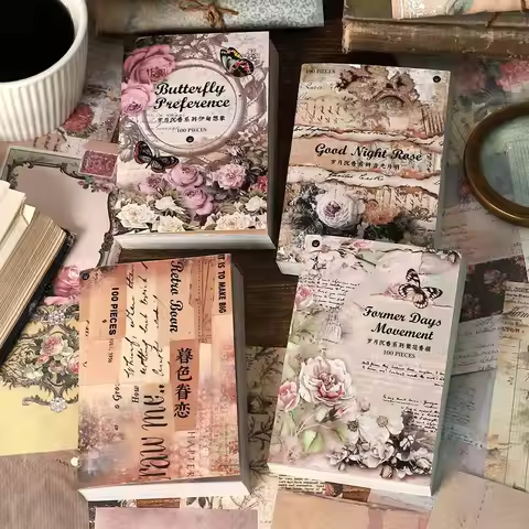 100 pcs material paper book Vintage Decorative Scrapbooking Diary Album Junk Journal Background pape