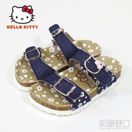 【街頭巷口 Street】 Hello Kitty 凱蒂貓 台灣製造 花朵樣式 休閒勃肯童鞋 KT817918BE深藍色