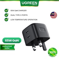 UGREEN 65W USB C GaN Charger Dual Port PD Power Delivery Charger Adapter Type C Wall Charger Power Adapter UK Plug for iPhone 15 Pro Max Macbook Pro Air iPad Air Samsung S21 S20+ Huawei Oneplus Dell ASUS Lenovo Laptop Tablet