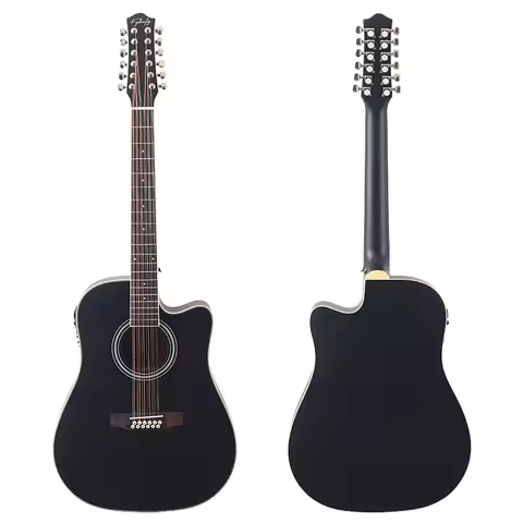 41 Inch 12 String Electric Acoustic Guitar spruce wood Top Black Color Natural Color Cutaway Design 