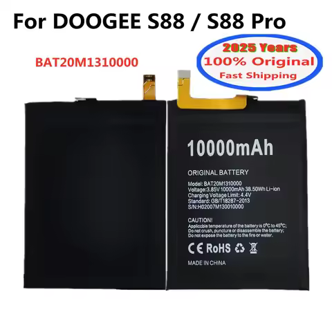 2025 Years S88 Pro Original Battery BAT20M1310000 For Doogee S88 S88pro /S88 Plus Phone 10000mAh + F