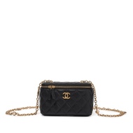 Chanel Black Quilted Lambskin Gemstone and Imitation Pearl Heart Chain Vanity Case Gold Hardware