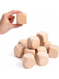 10入組20mm空白木質骰子方塊,6面木質立方體,圓角設計,適用於diy手工藝品、珠寶製作、裝飾配件