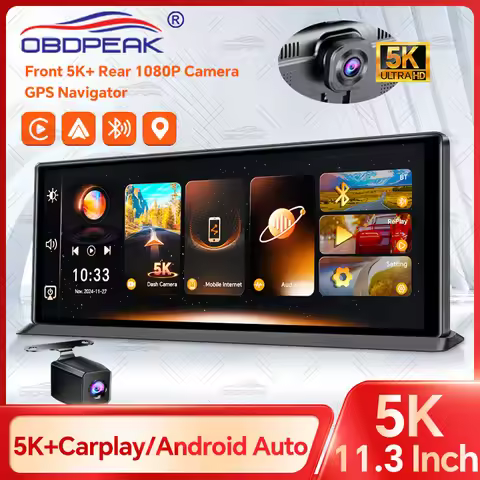OBDPEAK K8 Pro Front 5K Rear 1080P Dash Cam Camera 11.3" Touch Ai Screen Carplay & Android Auto GPS 