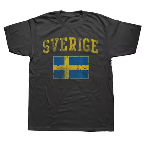 Funny Vintage Sverige Sweden Flag T Shirts Cotton Streetwear Short Sleeve Birthday Gifts Summer Styl