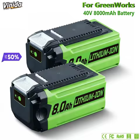 VINIDA 40V 8Ah Replace for GreenWorks G-MAX Li-ion Replacement Battery for Lawn Mower and Power Tool