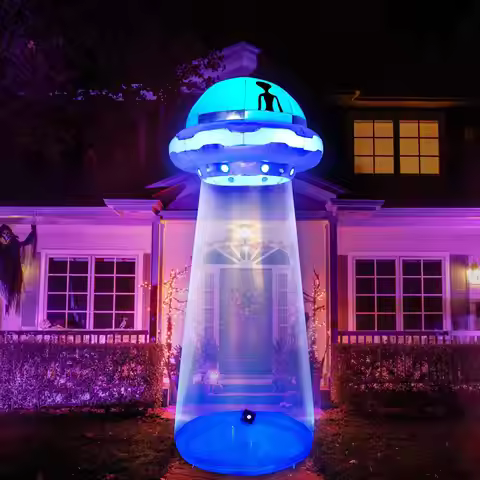 Joyfy 12ft Halloween Inflatable UFO Alien Decoration with Built-in LEDs UFO Halloween Outdoor Lawn D