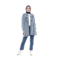 Jaket jeans hijab muslim polos wanita panjang oversize / Jaket jeans polos wanita / Jaket jeans polos hijab muslimah jumbo terbaru 2021