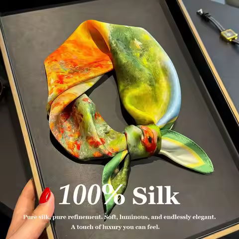 100% Nature Real Silk Square Scarf Women Wrap Female Summer Foualrd Bandana Mulberry Scarves Neckerc