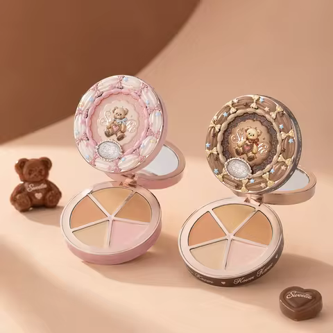 Flower Knows Sweetie Bear 4 Color Concealer Palette Full Coverage Brightening Color Corrector Contou