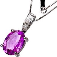 สร้อยคอผู้หญิงมือสองประดับไพลินสีชมพู 1.373 กะรัต และเพชร 0.13 กะรัต ทำจากแพลตตินัม (Pt900/Pt850) 3.