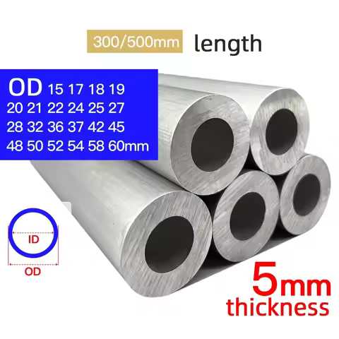 Aluminium Pipe 5mm Thickness 15-60mm OD Straight 300mm 500mm Long Round 6063 Aluminum Alloy Tube