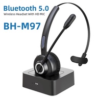 Mono Bluetooth Head-mounted Earphones M97 Single Track Bluetooth Headset Telephone Operator Office Headphone with Microphone and Base