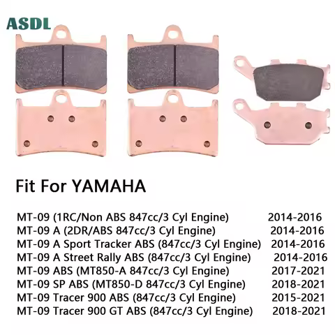 847cc Motorcycle Sintered Brake Pad Front and Rear for Yamaha MT-09 1RC 2DR 3Cyl 14-16 MT09 Tracer 9