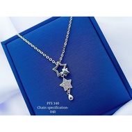 S925 Platinise' Silver "⭐Zirconia Pendent Necklace Set"(Set Rantai Leher+Loket) 925銀鍍鉑鑲鋯星星吊墜項鏈組 PFS-140