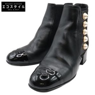 二手 Chanel G46791 仿珍珠側邊鬆緊帶短靴，尺寸 37C。