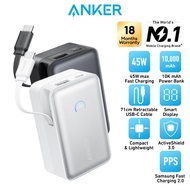 Sunny Anker Nano Powerbank 10000mAh 45W Power Bank Portable Charger with Built-in Retractable USB-C 