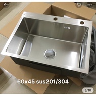 SUS 304 cast stainless steel sink with one drawer size 60x45cm