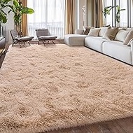 Extra Large Fluffy Area Rug for Bedroom Living Room, 9x12 Feet Beige Modern Indoor Carpets Room Colo