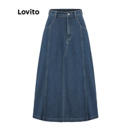 (New) Lovito Casual Skirt Plain Pocket Basic Women Denim Summer/Spring Skirt L37AD066