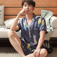 Thoshine Brand Spring Summer Autumn Men Satin Silk Pajamas Sets of T-shirt & Shorts Print Male Pijam