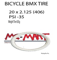 Bicycle Bmx Tire 20 x 2.125 (White)(1pcs)
