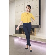 Purple long diagonal tapered pants with 6cm waistband, beveled pockets, 2 decorative buttons QL213TT