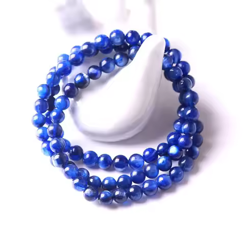 Natural Blue Kyanite 3 Laps Bracelet 6mm Round Beads Stretch Kyanite Bracelet Cat Eye Women Men AAAA