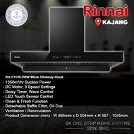 (FREE SHIPPING) Rinnai 90CM Chimney Kitchen Cooker Hood RH-C1159-PBW | 1350m³/hr | DC Motor | 3 Spee