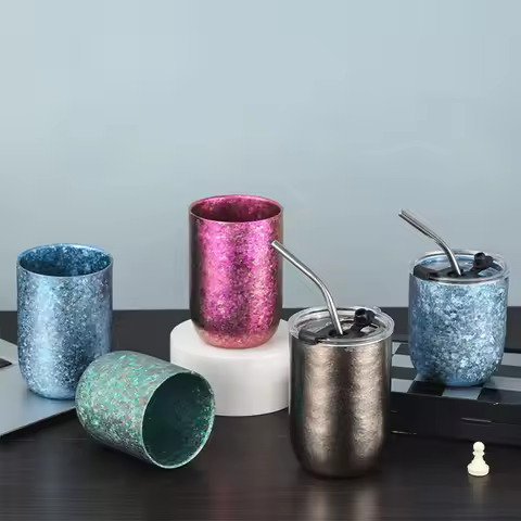 260/360ML Eggshell Water Cup With Lid And Stainless Steel Straw,Double Layer Pure Titanium Insulated