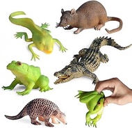 5PCS Stress Relief Soft Squishy Toys, TPR Smelless Stretch Animal Toys for Kids, Rubber Animal Figures Set with Frog, Tadpole， Crocodile, Rat, Pangolin