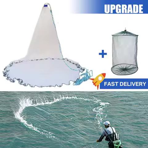 Saltwater Fishing Cast Net for Bait Trap 3ft/4ft/5ft/6ft/7ft/8ft/9ft/10ft Radius with Heavy Duty Rea