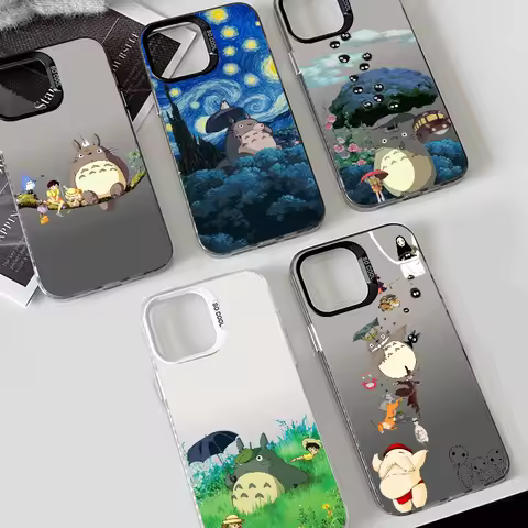 1PC T-Totoro Anim Phone Case Phone Case IMD color silver shell For iPhone 16 15 14 13 12 11 Pro Max 