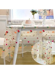 1入歐式ins風格蕾絲刺繡桌布,網狀3d刺繡多色花卉餐桌蓋,適用於咖啡桌、側桌、電視櫃及優雅的房屋或戶外花園婚禮裝飾