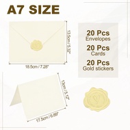 20Pack 5x7 Blank Cards and Envelopes V Flap A7 Envelopes with Cardstock & Gold Stickers Small for Gr
