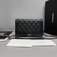 Chanel香奈兒 leboy黑銀牛皮荔枝紋woc  芯片款