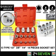 SRUNV 14pcs E Type Socket Set Torx Star Socket / Automotive Socket / E Soket Kereta Kotak Set