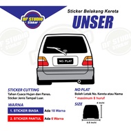 Sticker Belakang Kereta Toyota Unser, 1 Pcs, Boleh Tukar Warna Dan No. Plate