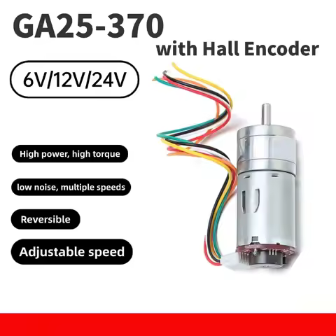 JGA25-370 DC Gear Motor with Encoder 6V 12V 24V High Torque 370B Speed Measuring Code Disc Low Noise