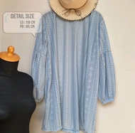 PAKAIAN WANITA MUSLIMAH OUTER CARDIGAN PUTIH BAHAN BROKAT LENGAN PANJANG