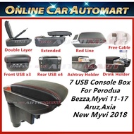 Perodua Myvi 2011-2017,Axia Myvi 2018,Aruz,Bezza 7 USB Charger PVC Adjustable Arm Rest/Armrest Conso