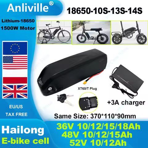 Brand New Hailong 18650 36V 48V 52V 10Ah 12Ah 15Ah 18Ah E-scooter battery Bafang For 250W-1500W High
