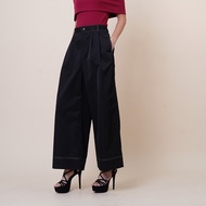 asap Ladies Casual Contrast Stitch Pocketed Wide Leg Pants（Black）