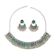 Boho Gypsy Tribal Oxidized Silver Jewelry Sets Geometric Hollow Flower Charm Choker Necklace Earring
