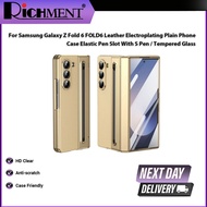For Samsung Galaxy Z Fold 6 FOLD6 Leather Electroplating Plain Phone Case Elastic Pen Slot With S Pe