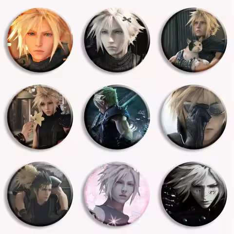 Cloud Strife Final fantasy 7 Soft Button Pin Final Fantasy Vii Remake Brooch Pink Bow Cloud Badge Ba