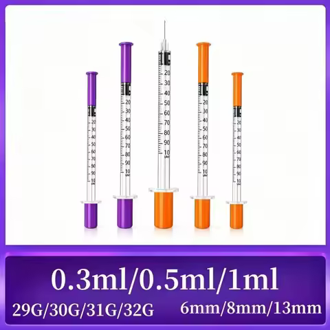 Wholesale 0.3/0.5/1ml Purple Orange 100U 31G 8mm Insulin Medical Syringe Sterile Human Disposable Ne