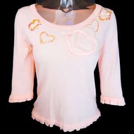 專櫃品牌IRIS粉色亮片串珠抓褶7分袖針織衫 M號
