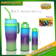 Ringgit Shop 3 in1 Gradient Water Bottle with Handle Plastic Bottle Portable Travel Mug ICoffee Cup 